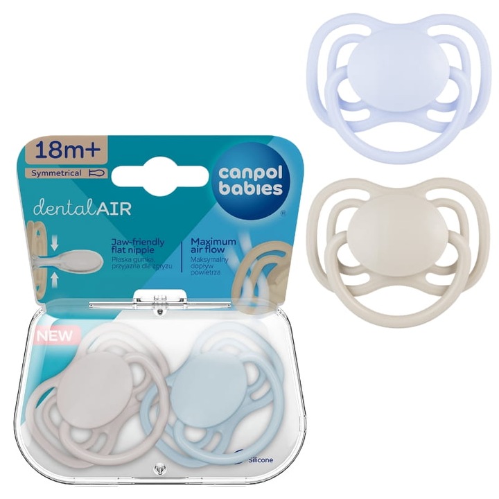 Set De Suzete Din Silicon, Canpol Babies, 23/227_Blu, Varsta Copilului 18 Luni, Fabricat Din Materiale Durabile Si Sigure, Material Silicon, Fara Bpa, Forma Ergonomica, 10.5 cm, Albastru