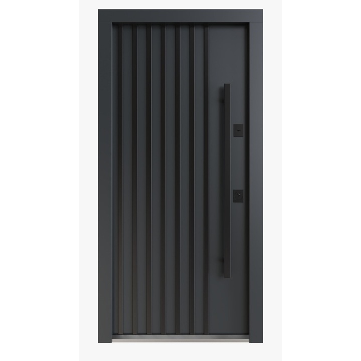 Usa metalica exterior casa PREMIUM NORDIK, placata cu lemn 7 straturi la exterior, ANTRACIT, izolatie termica 0.7 w mpK, izolatie fonica 45 dB, rezistenta sporita la soare si apa, 980x2050, INCHIDERE MAGNETICA Securreme Italia, dreapta