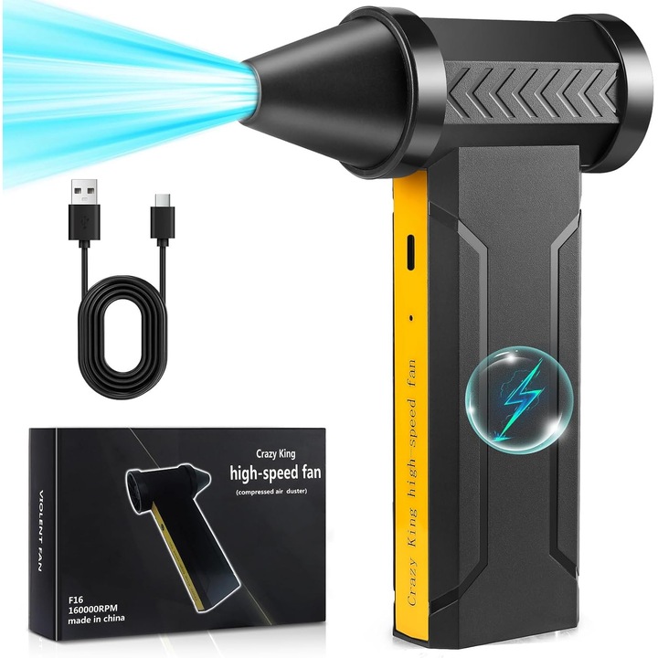 WALALLA elektromos fúvó, 160000RPM, 10000mAh, ABS, fekete/sárga
