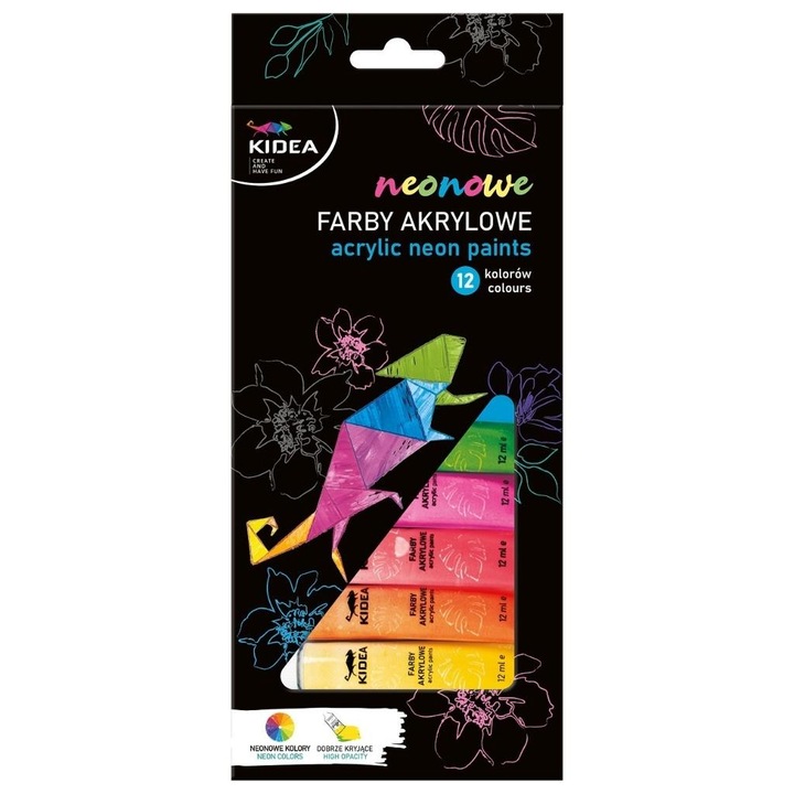 KIDEA neon akvarell készlet, 12x12ml, többszínű