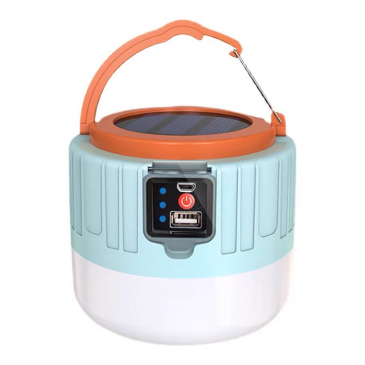 Lumina solara pentru cort, 3 niveluri de afisare a energiei, incarcare USB, dimensiuni 60x90x110mm, utilizare in aer liber