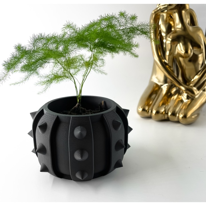 Ghiveci de flori 3d Spike rotund 13 x 9 cm, Culoare Negru