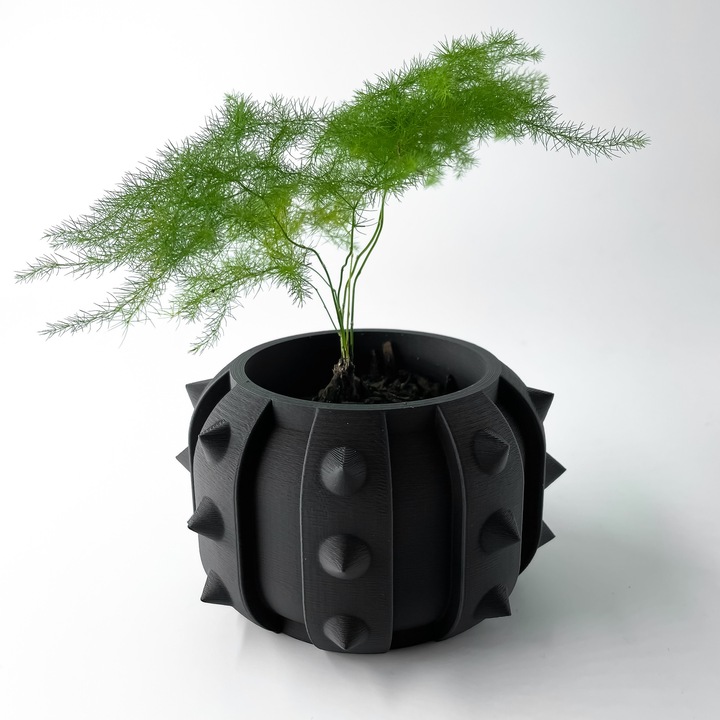 Ghiveci de flori 3d Spike rotund 15.5 x 11 cm, Culoare Negru