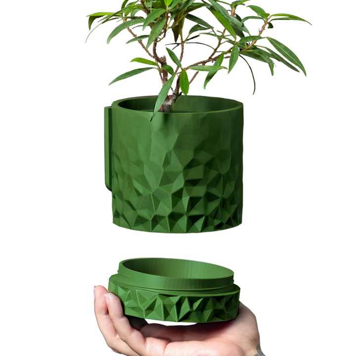 Ghiveci suspendat 3d Diamond Wall Premium, Forma Rotunda cu sistem de montare pe perete, 12.5 x 14 cm, Culoare Verde