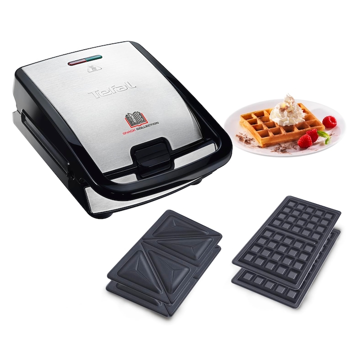 Гофретник за сандвичи, Tefal Snack Collection, незалепващи плочи, 700W, 37x29x21см, черен/сребрист