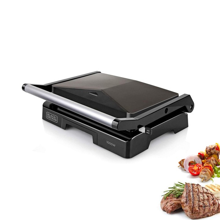 BLACK DECKER Bxgr1000E kontaktgrill, 1000W, 23x14, 5cm, alumínium lapok, tapadásmentes