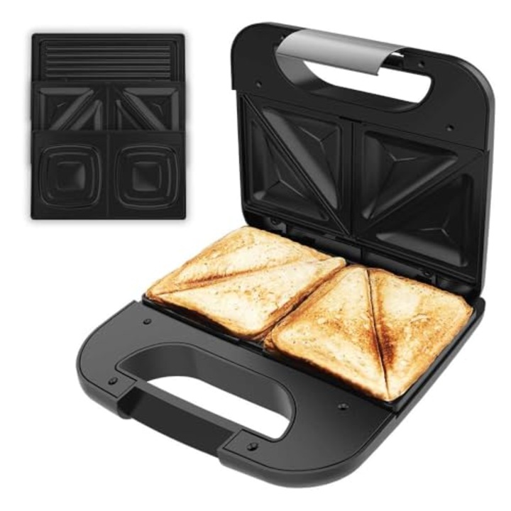 Cecotec Rock'Ntoast Combo szendvicssütő, 800 W, 2 szendvics, rozsdamentes acél, 3 cserélhető sütőlap