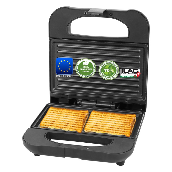 Emerio szendvicssütő, paninisütő, 700 W, rozsdamentes acél, Európában készült