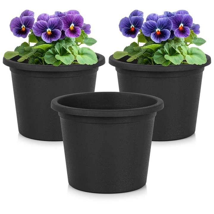 Set De Ghivece De Gradina, Vilde, 14.5x11 cm, Material Ecologic Si Durabil, Rezistent La Conditii Meteorologice, Utilizare Universala, Decoratiune Stilata Pentru Plante, Negru, 3 Bucati