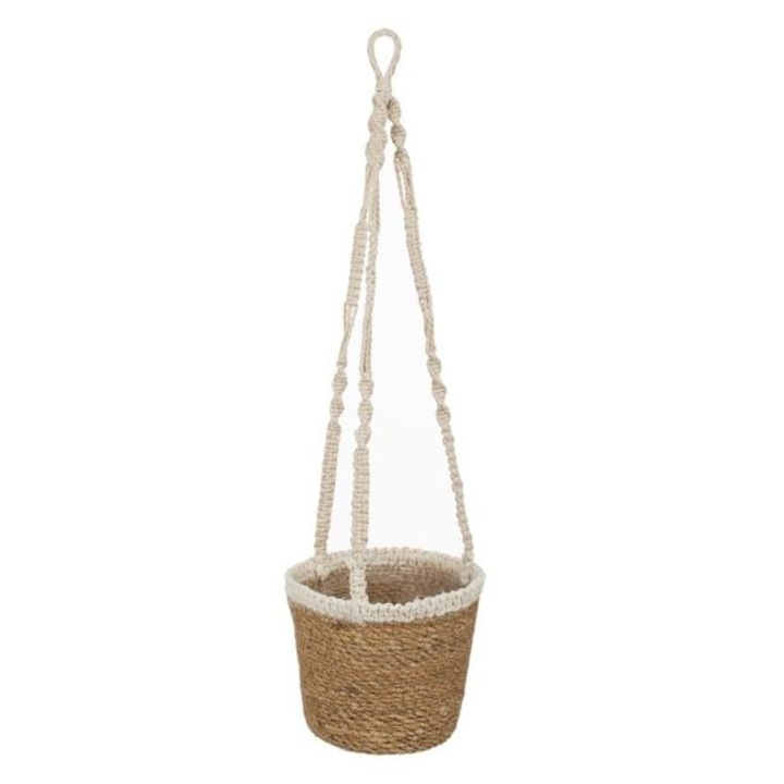 ANTBRO® Masca Ghiveci Rotunda cu Model Impletit Macrame Ø18.5x15cm Masca ghiveci flori, impletita cu interior din plastic, finisaj macrameu si sfori (49cm)