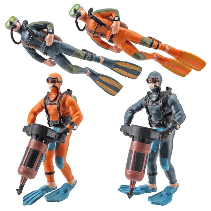 4 db búvár figura készlet EMAGFP-BSTY00045531-A, kézzel festett PVC miniatúrák, többszínű