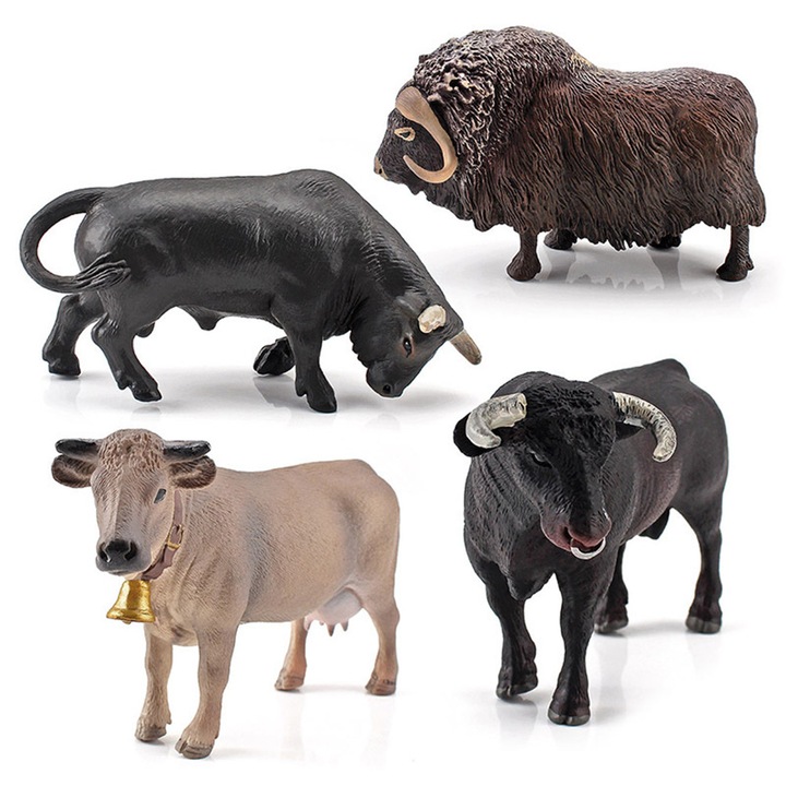 Carmdering EMAGFP-BSTY00034530-A 4 db-os farmállat figura készlet, PVC szarvasmarha, kézzel festett, oktató játék, többszínű