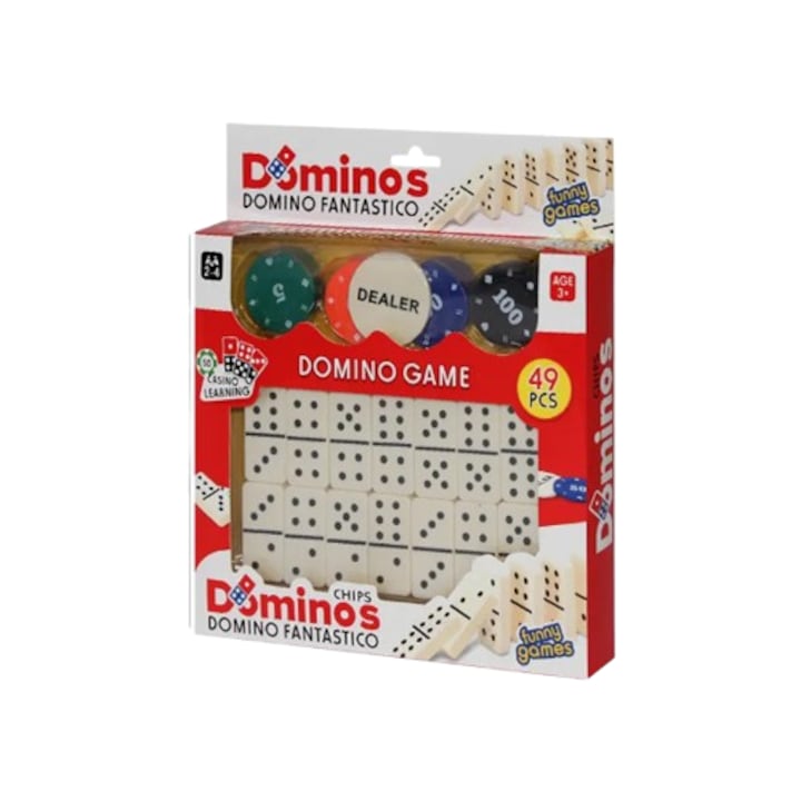 Domino társasjáték + 45 kaszinó zseton – játékok az egész családnak