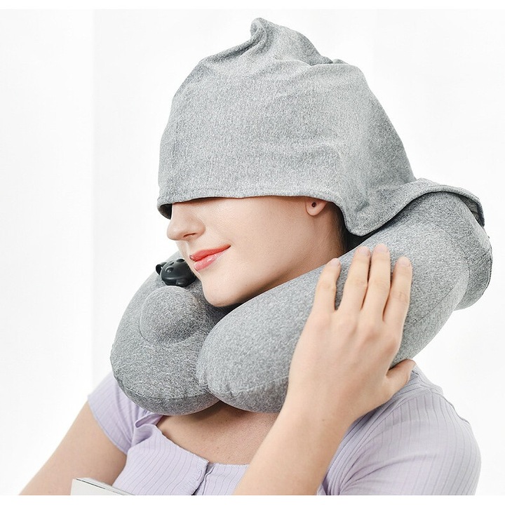 Надуваема възглавница за път, Сив, 31x31x11 см