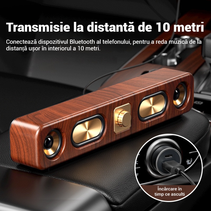 Bara de sunet, Boxa Bluetooth fara fir, Bluetooth 5.0, Soundbar, Fudisenn, Retro, Anulare zgomot, 2400mAh, Boxa cu patru unitati, Intrare card/USB/AUX, Sunet surround, Distanta maxima de functionare 10m, Maro