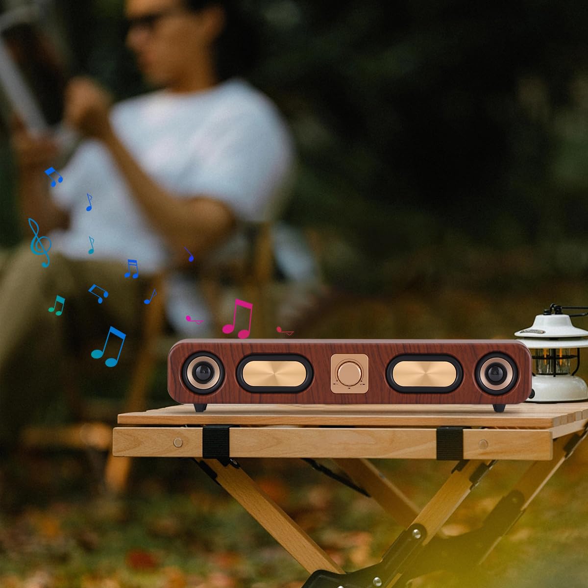Bara de sunet, Boxa Bluetooth fara fir, Bluetooth 5.0, Soundbar, Fudisenn, Retro, Anulare zgomot, 2400mAh, Boxa cu patru unitati, Intrare card/USB/AUX, Sunet surround, Distanta maxima de functionare 10m, Maro