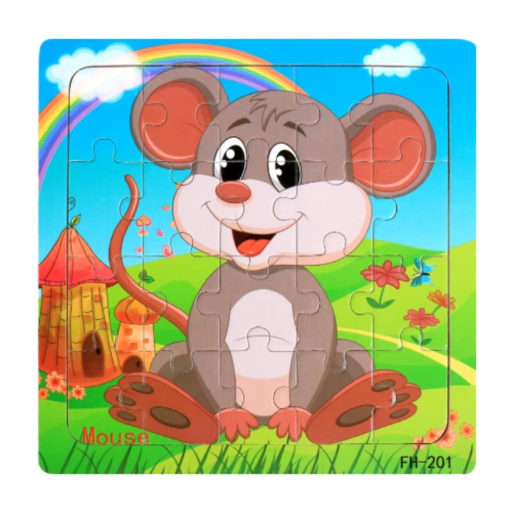 Fa kirakó 2-6 éves gyerekeknek, TinyBic kollekció, Egér, többszínű, összesen 20 darab, 15x15 cm