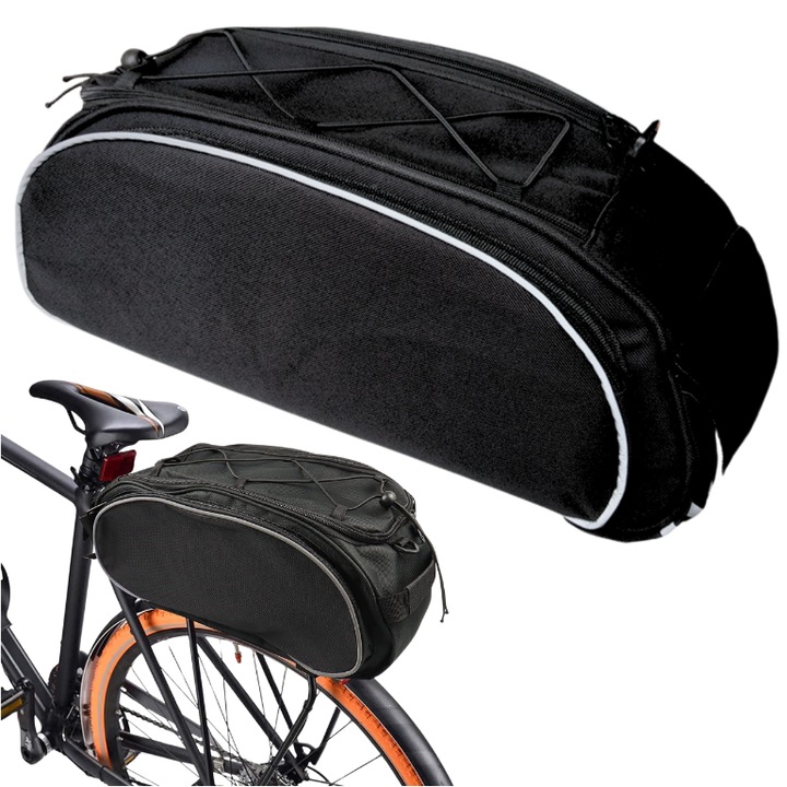 Sac De Bicicleta, Gearox, 40x21x16 Cm, Material Nylon, Elemente Reflectorizante Pentru Vizibilitate Crescuta, Montare Stabila Cu Arici, Spatiu Suplimentar Pentru Sticla Sau Bidon, Negru