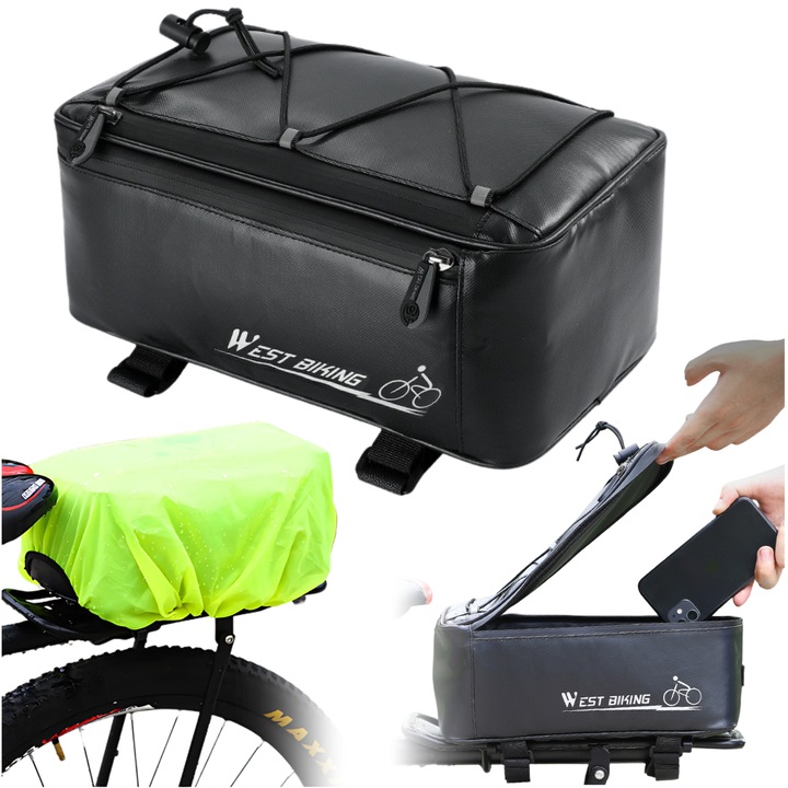 Sac De Bicicleta, Gearox, 30x17x12 Cm, Constructie Impermeabila, Elemente Reflectorizante Pentru Vizibilitate Sporita, Spatios Si Functional, Curele De Prindere Rezistente, Negru
