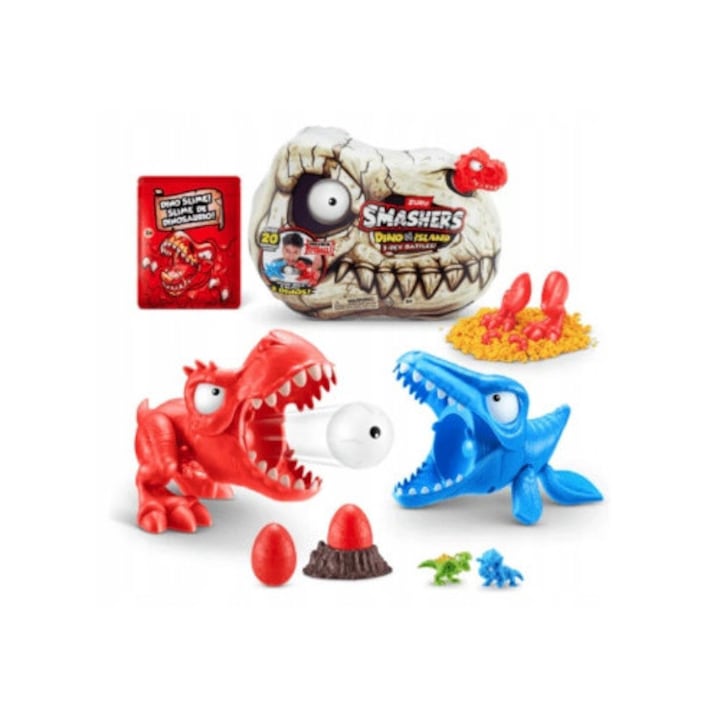 Jucarie, ZURU, Smashers Dino Island, Mini T-Rex, 6, 6 cm, 2 figurine dinozaur, 20 surprize, Verde, Setul contine: 2 dinozauri, Material: plastic, Calitate inalta, Distractie interactiva, Dezvolta imaginatia