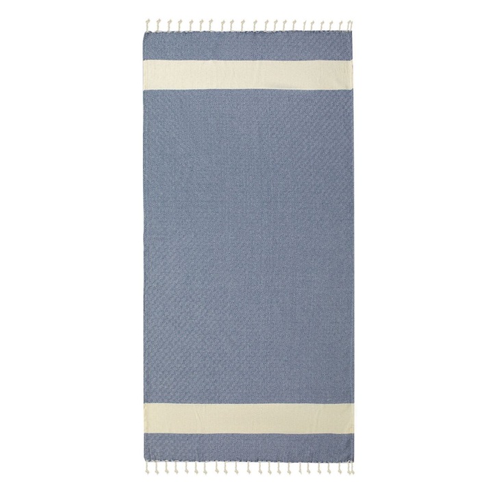 Prosop Hamam din Bumbac Bleu Ecru Romburi 180x100cm