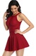 Costum de baie dama, nylon/spandex, rosu, cu fusta, cu pantaloni scurti, L