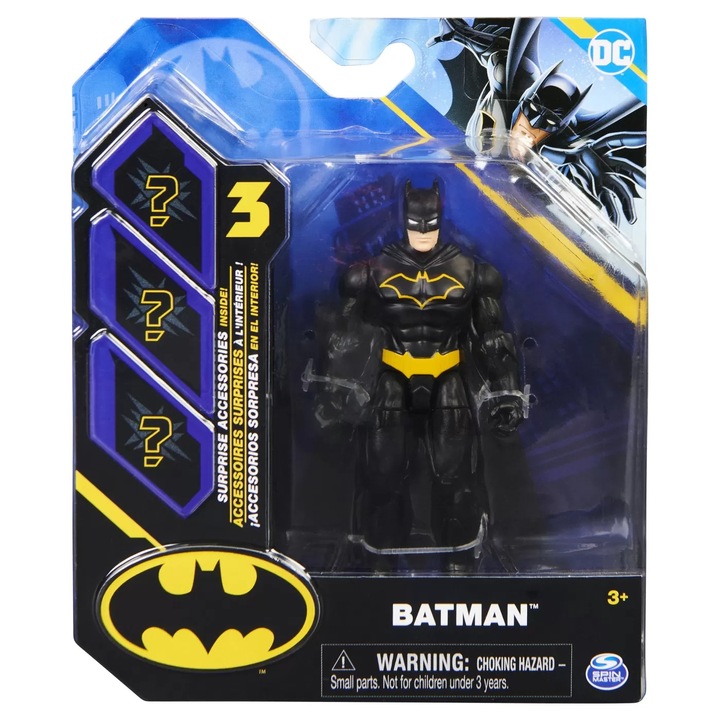 Figurină Batman articulată, 10cm, set cu 3 accesorii surpriză, pentru dueluri dinamice
