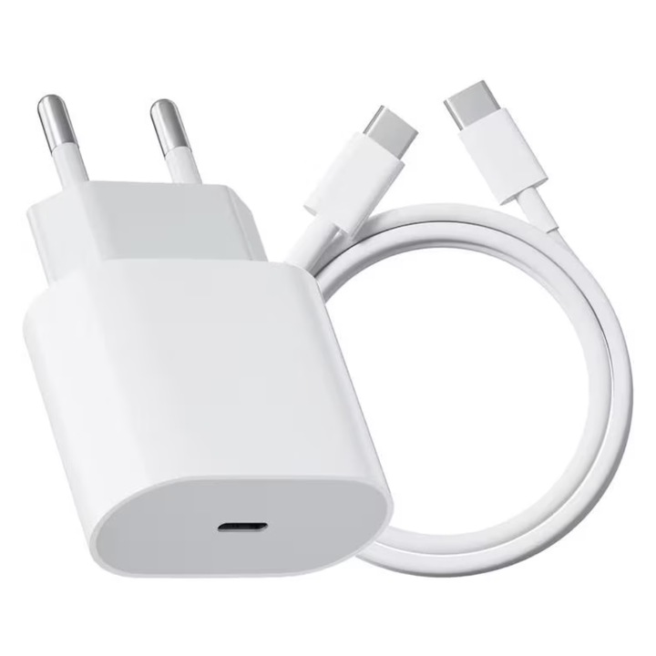 Incarcator FastCharge USB-C, 20W, QUANDES®, inclus cablu Type C-C 2 m, 67 W compatibil cu iPhone 15Pro, 15ProMax, 16, 16Pro, 16ProMax, Cip Inteligent cu Protectie, Incarcare Rapida si Sigura