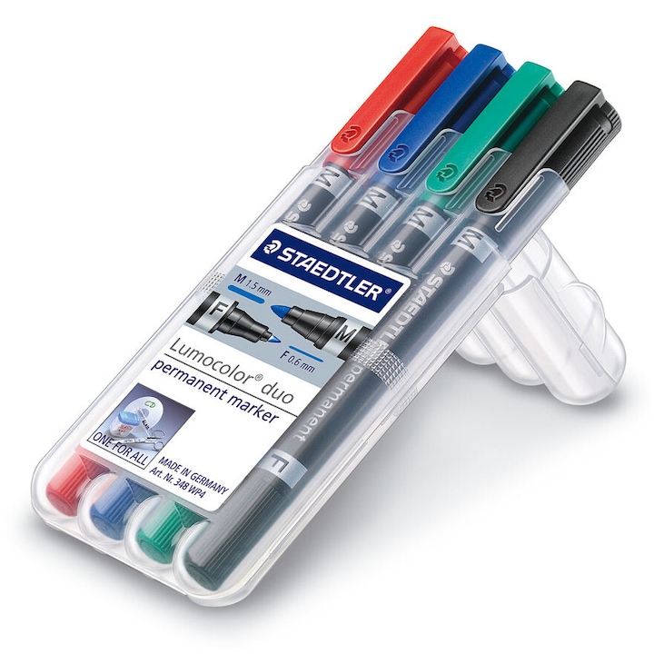 Водоустойчив маркер Staedtler, комплект от 4 броя, многоцветен, широк връх