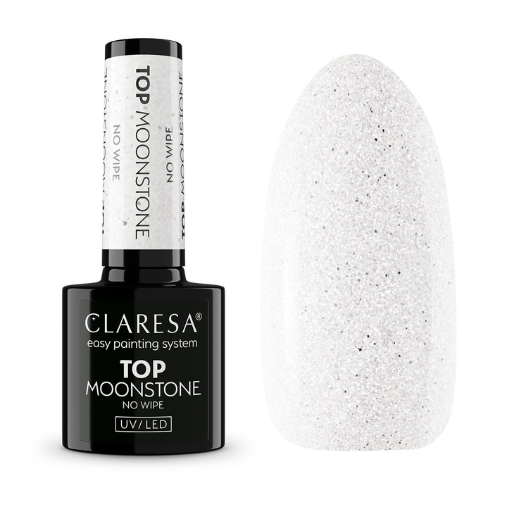 Oja Claresa Top No Wipe Moonstone 5g, efect brokatat, argintie