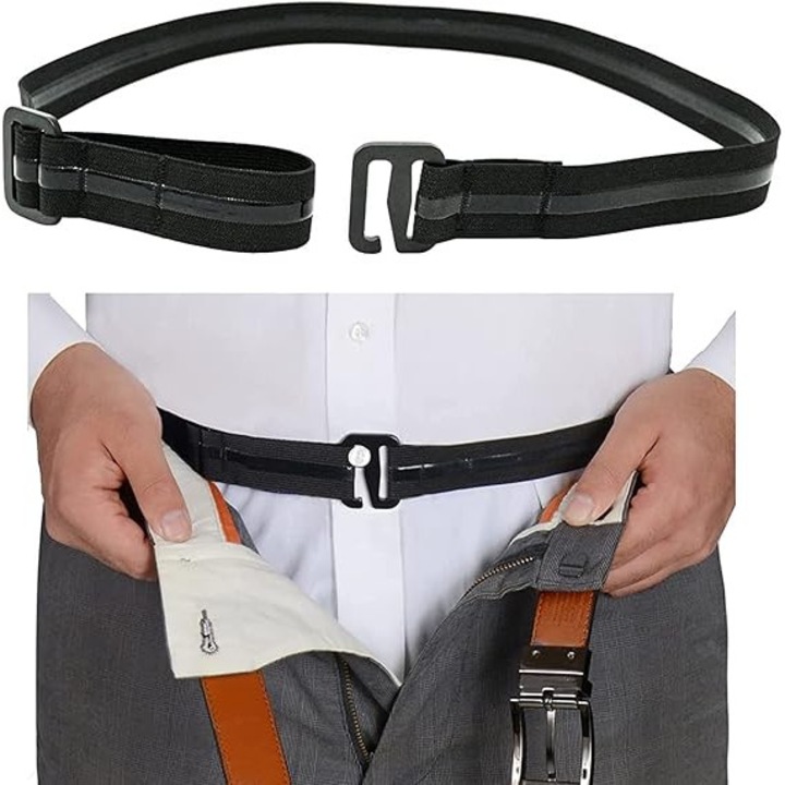 Комплект от 2 аксесоара за поставки за ризи, Полиестер, Регулируем, Черен