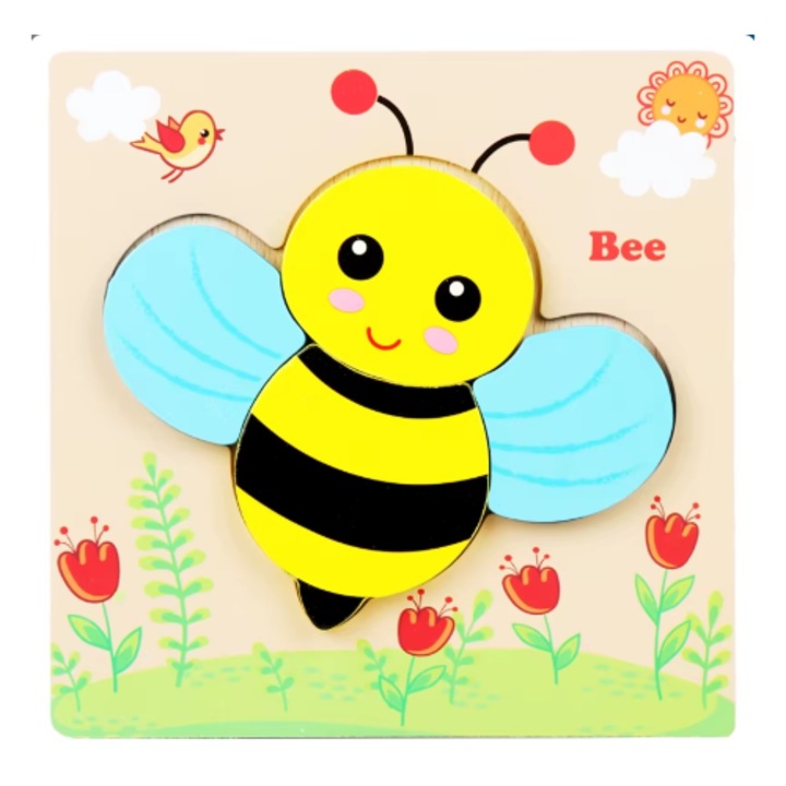 Montessori Happy Peg Family 3D Puzzle, Barátságos Méhecske, Oktatójáték 2-6 éves gyermekeknek