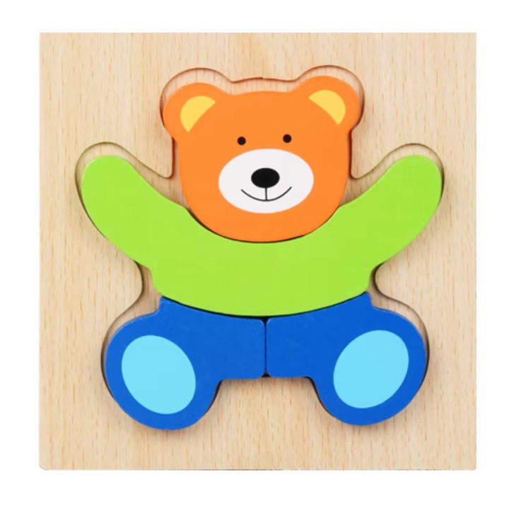 Montessori Happy Peg Family 3D kirakó, Álmos Maci, Oktatójáték 2-6 éves gyermekeknek