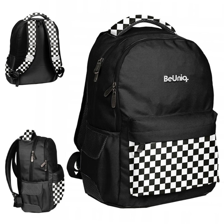 Rucsac Pentru Tineri, Paso, Be Uniq, Material Poliester, Doua Compartimente, Curele Moi Si Reglabile, Doua Buzunare De Plasa, 41 cm x 30 cm x 18 cm, Alb Si Negru