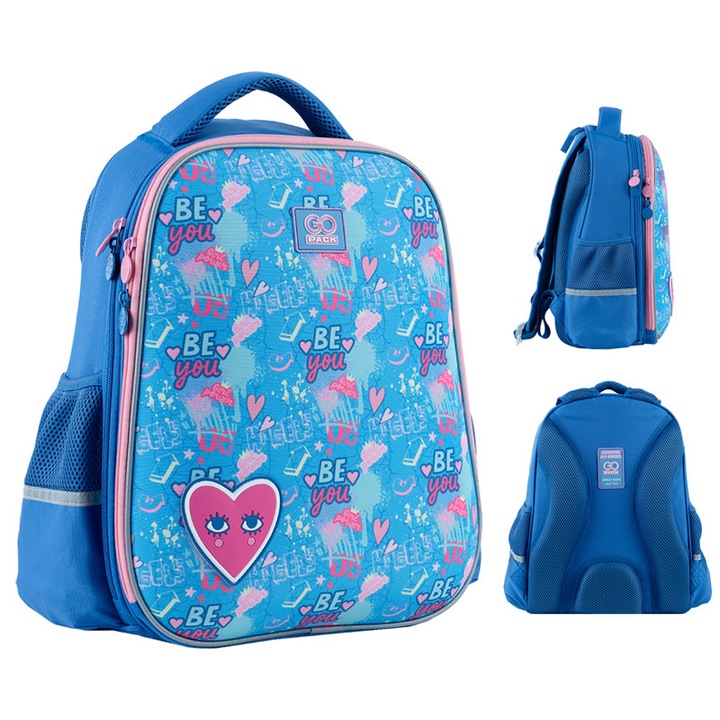 Ghiozdan scolar, clasa 1-3, 15 l, albastru pentru fete cu modele GoPack