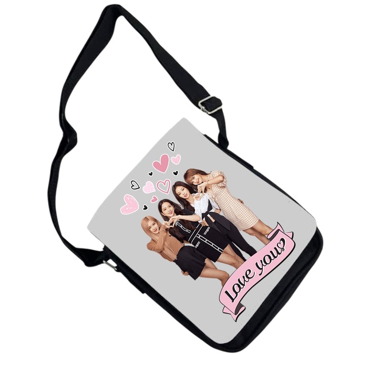Geanta personalizata blackpink kpop love, negru, 18x20x6 cm