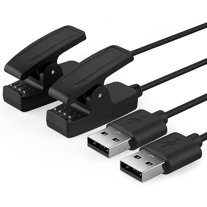 Комплект от 2 зарядни устройства, съвместими със смарт часовници Garmin Forerunner 35/230/235/630/645/735XT, Approach G10/S20, Vivomove HR, черен