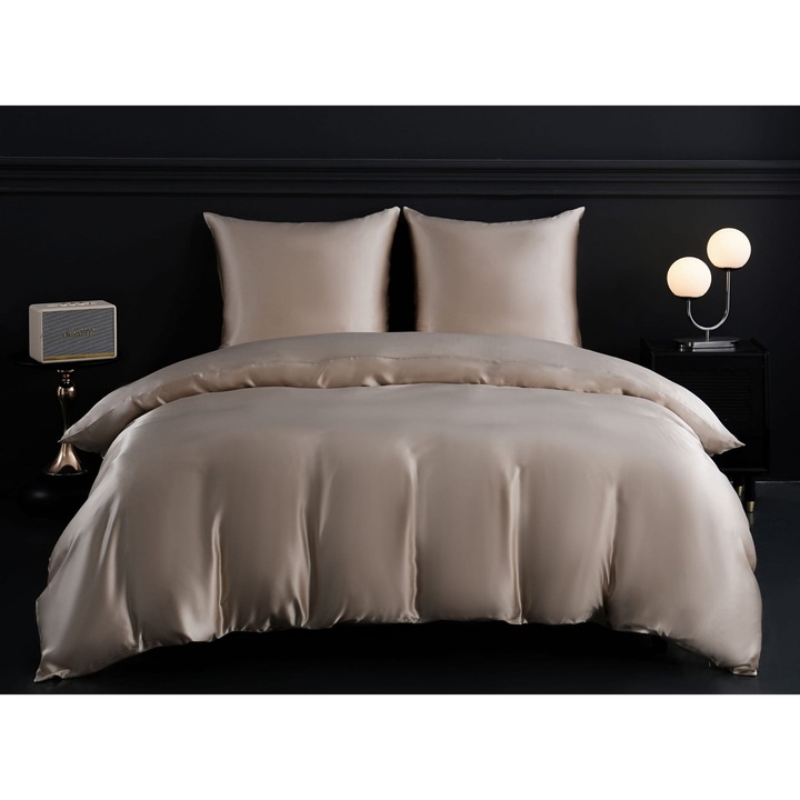 Lenjerie de pat, Spod Igły i Nitki, matase, 160x200 cm, 2 fete de perna 70x80 cm, alb