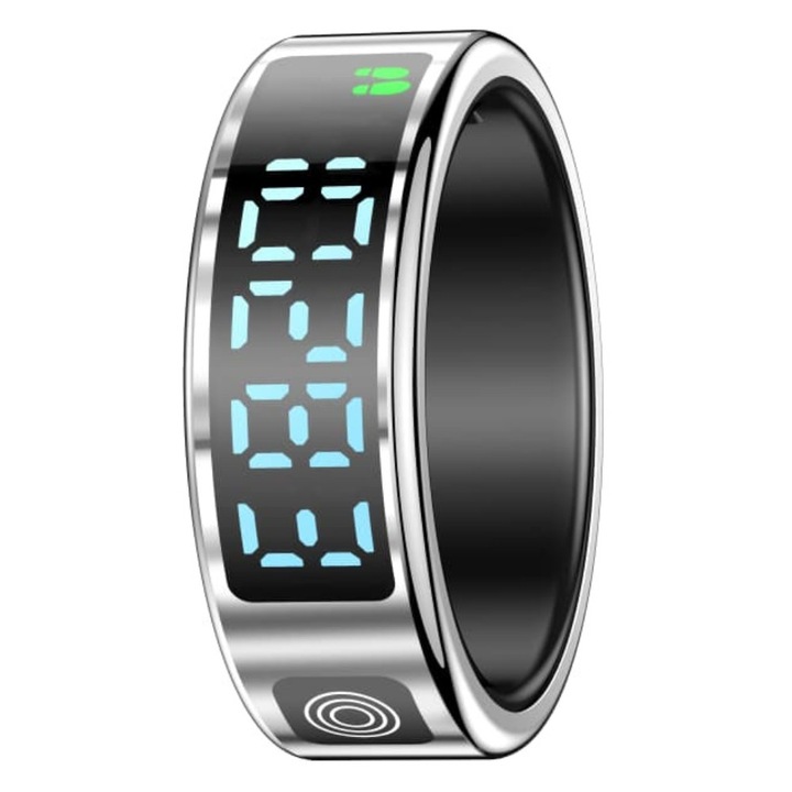 Inel inteligent, Smart Ring, EM-SR08-SILVER, Rezistent la apa 5 ATM, monitorizeaza sanatatea 24/24, oxigenul din sange, ritmul cardiac, analiza detaliata somn, otel silver, #8 (56,9 mm)