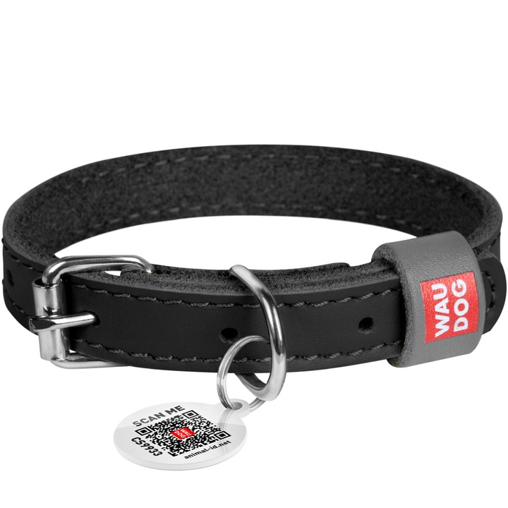 Bőr kutyanyakörv, WAUDOG Classic, fekete, XS, 21-29 cm 12 mm