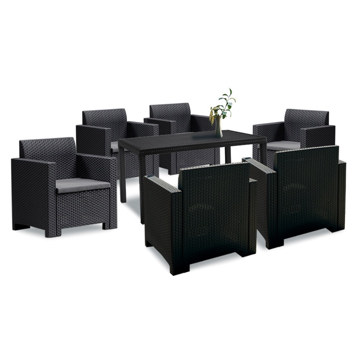 Set mobilier de gradina Leziter Nero IV cu 6 locuri, grafit