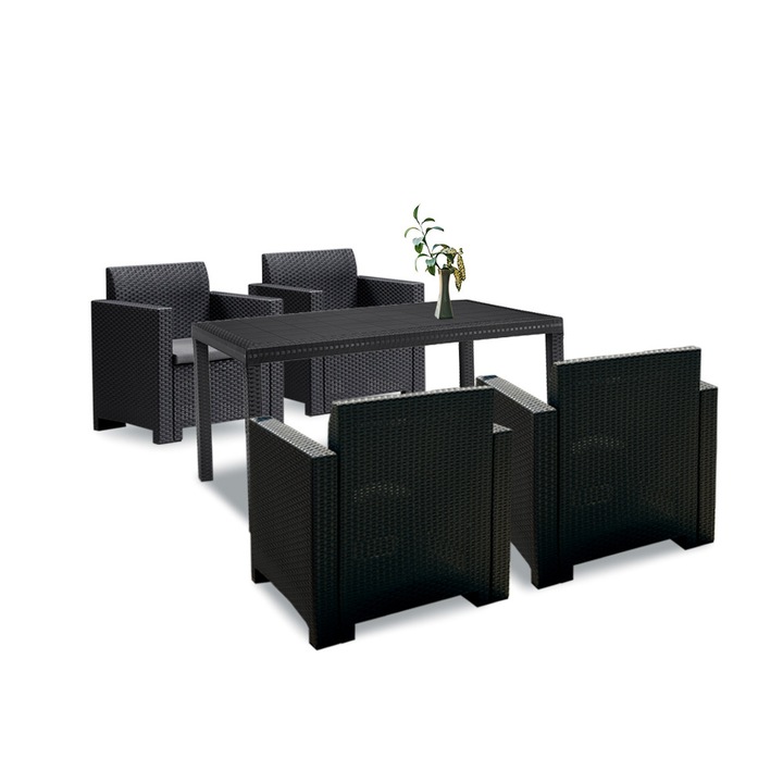 Set mobilier de gradina Leziter Nero IV cu 4 locuri, grafit