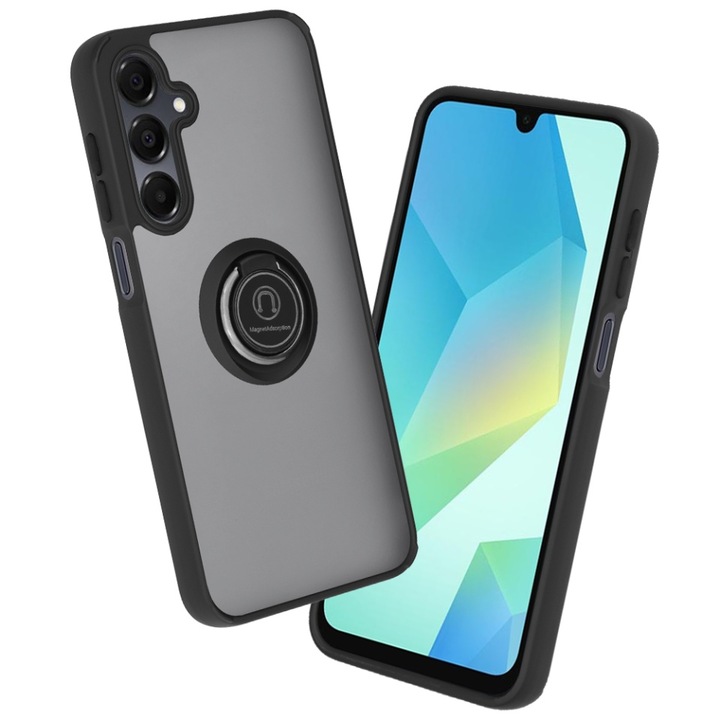 Husa pentru Samsung Galaxy A16 4G / Galaxy A16 5G, SKYDDAR INNOVATION, Glinth+ cu Inel Rotativ 360°, Compatibilitate Magnetica, Negru, set cu sticker