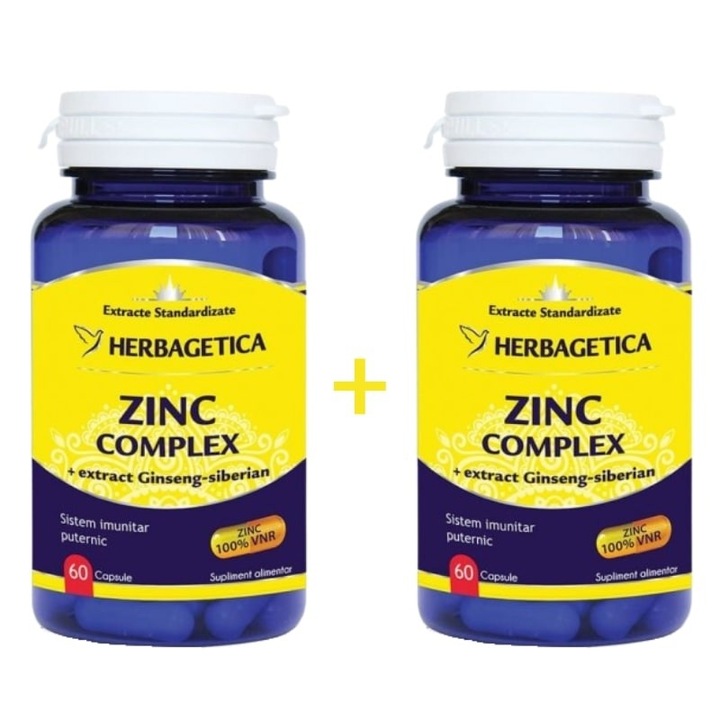 Zinc Complex 60+60 capsule Herbagetica – Suport Natural pentru Imunitate, Energie si Sanatatea Organismului