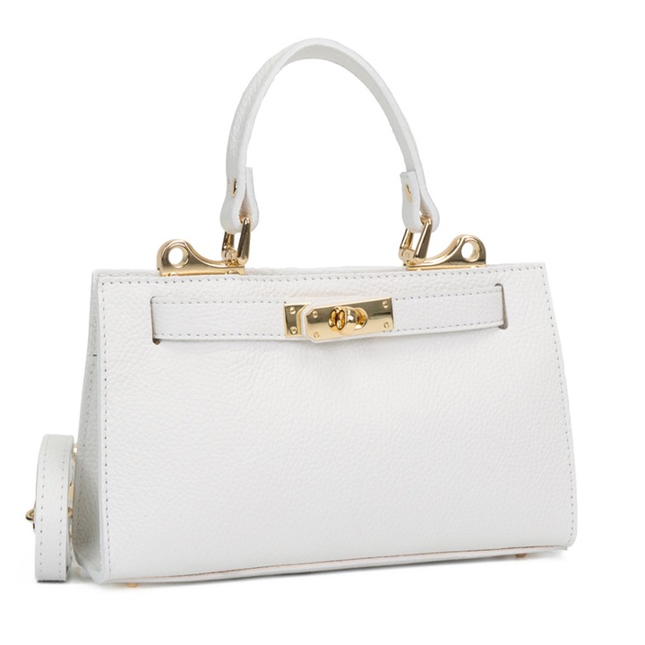 Poseta Piele Helge - Alb, Geanta Casual din Piele Naturala, Geanta, Genti