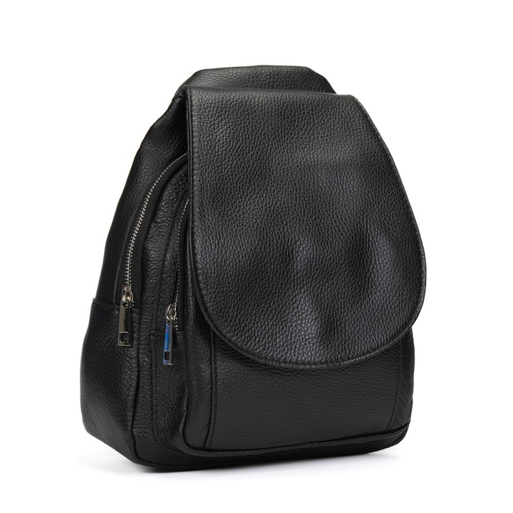 Rucsac Piele Jerica - Negru, 2 Compartimente, 4 Buzunare, Rucsac Piele Naturala, Rucsac, Rucsac De Vara, Piele Naturala, Rucsac Piele