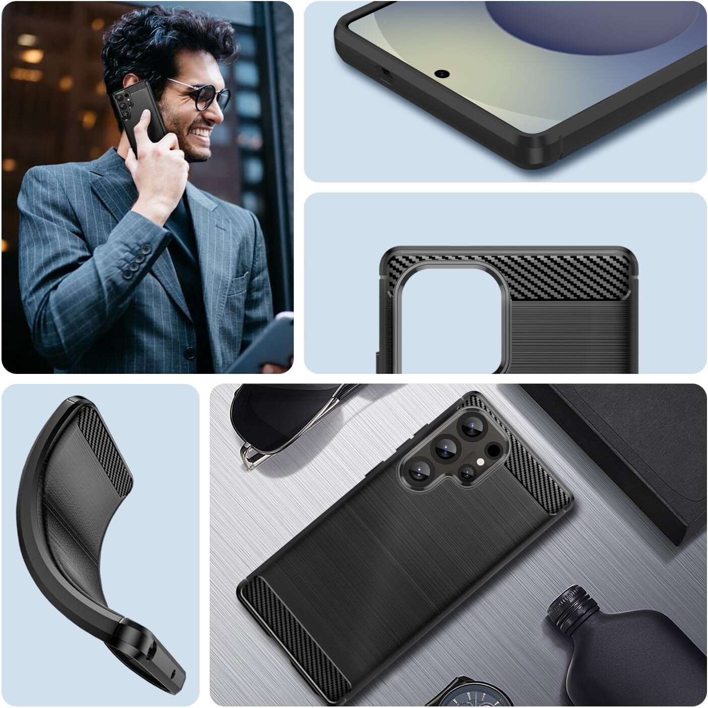 Husa protectie Mat-Tech compatibila cu Samsung Galaxy S25 Ultra, Textura Carbon, Finisaj Mat, Anti-Shock, Rezistenta la impact, Negru