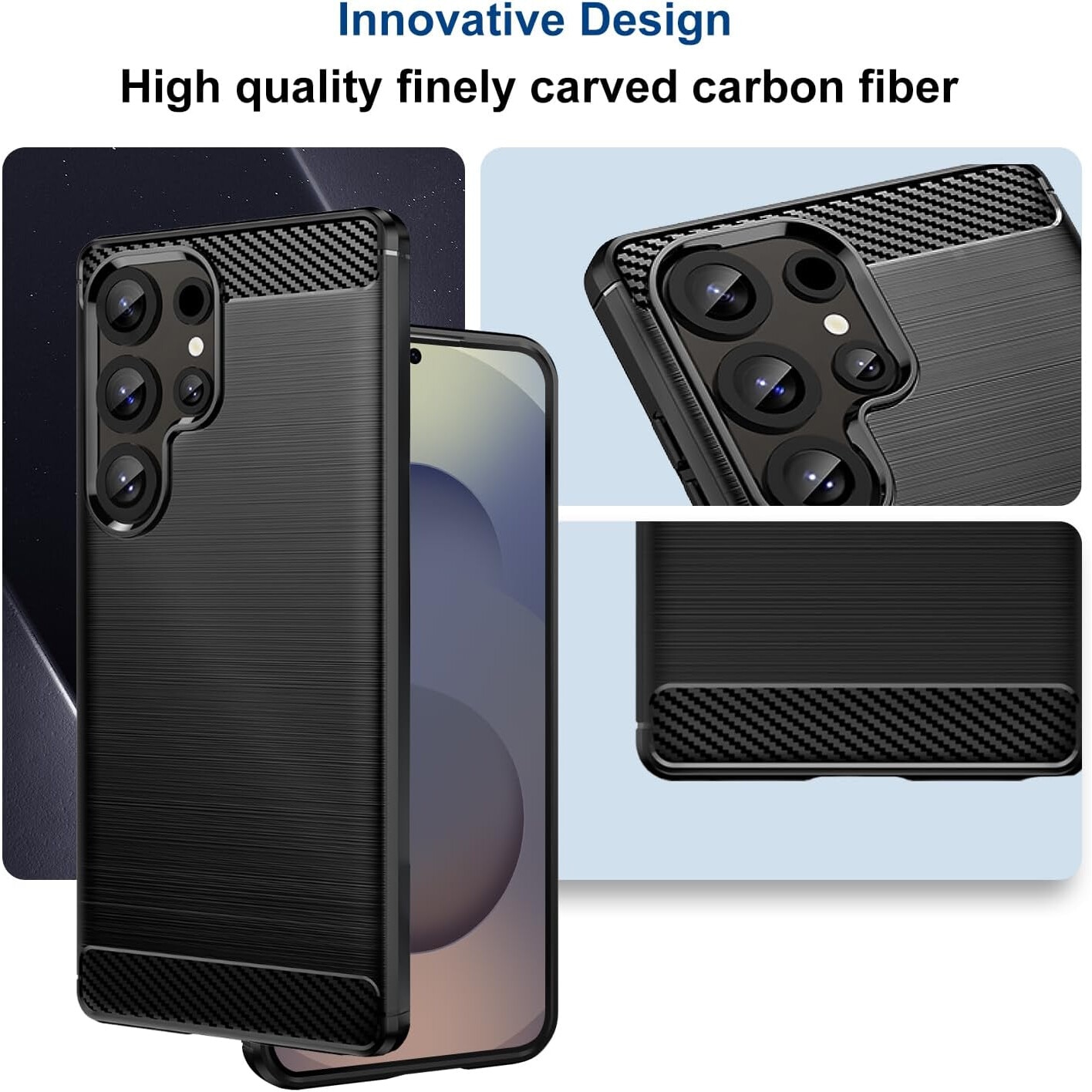 Husa protectie Mat-Tech compatibila cu Samsung Galaxy S25 Ultra, Textura Carbon, Finisaj Mat, Anti-Shock, Rezistenta la impact, Negru