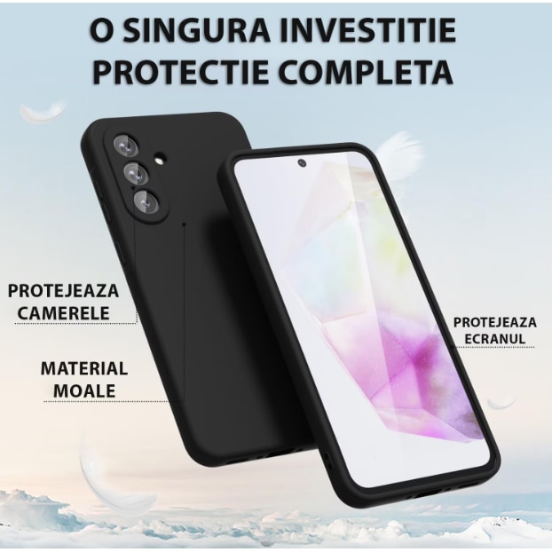 Husa protectie compatibila cu Samsung Galaxy A26 5G, Silicon Flexibil Mat, Protectie Camera, Margini Ridicare pentru protectie ecran, Negru