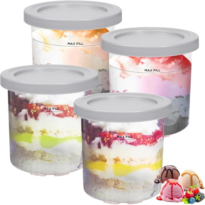 Set 4 recipiente GINOYA cu capac pentru Ninja NC300UK, gri